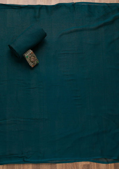 Peacock Blue Stonework Raw Silk Unstitched Salwar Suit-Koskii