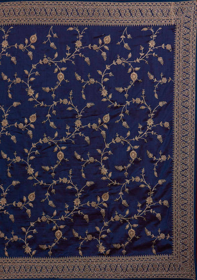 Peacock Blue Stonework Raw Silk Designer Saree - Koskii