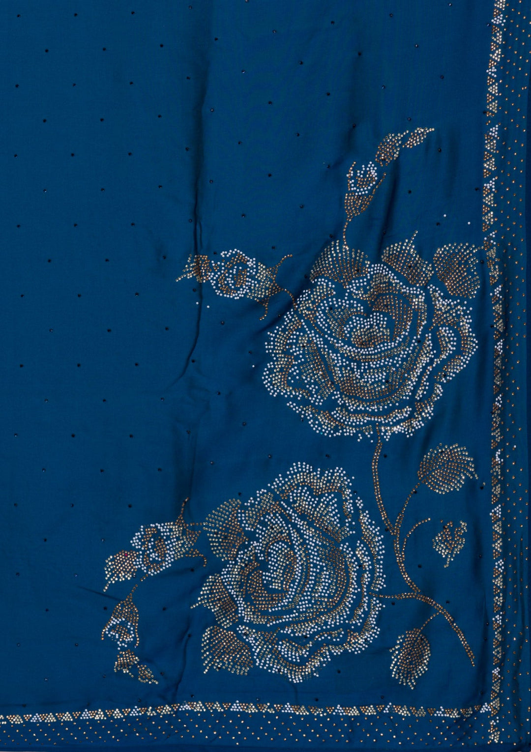 Peacock Blue Stonework Satin Saree-Koskii