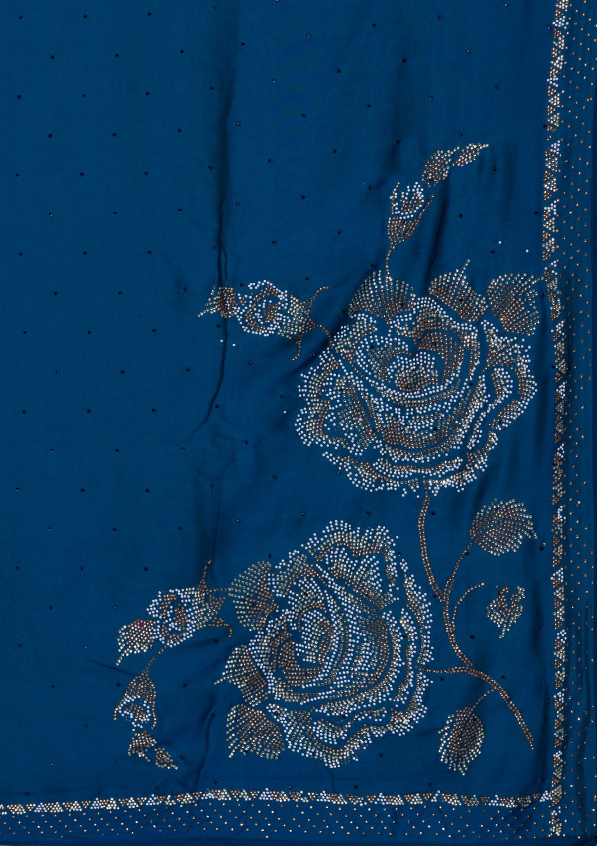 Peacock Blue Stonework Satin Saree-Koskii