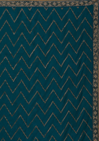 Peacock Blue Stonework Semi Crepe Unstitched Saree-Koskii