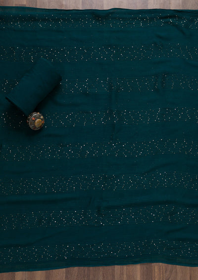 Peacock Blue Soft Silk Swarovski Unstitched Salwar Suit-koskii