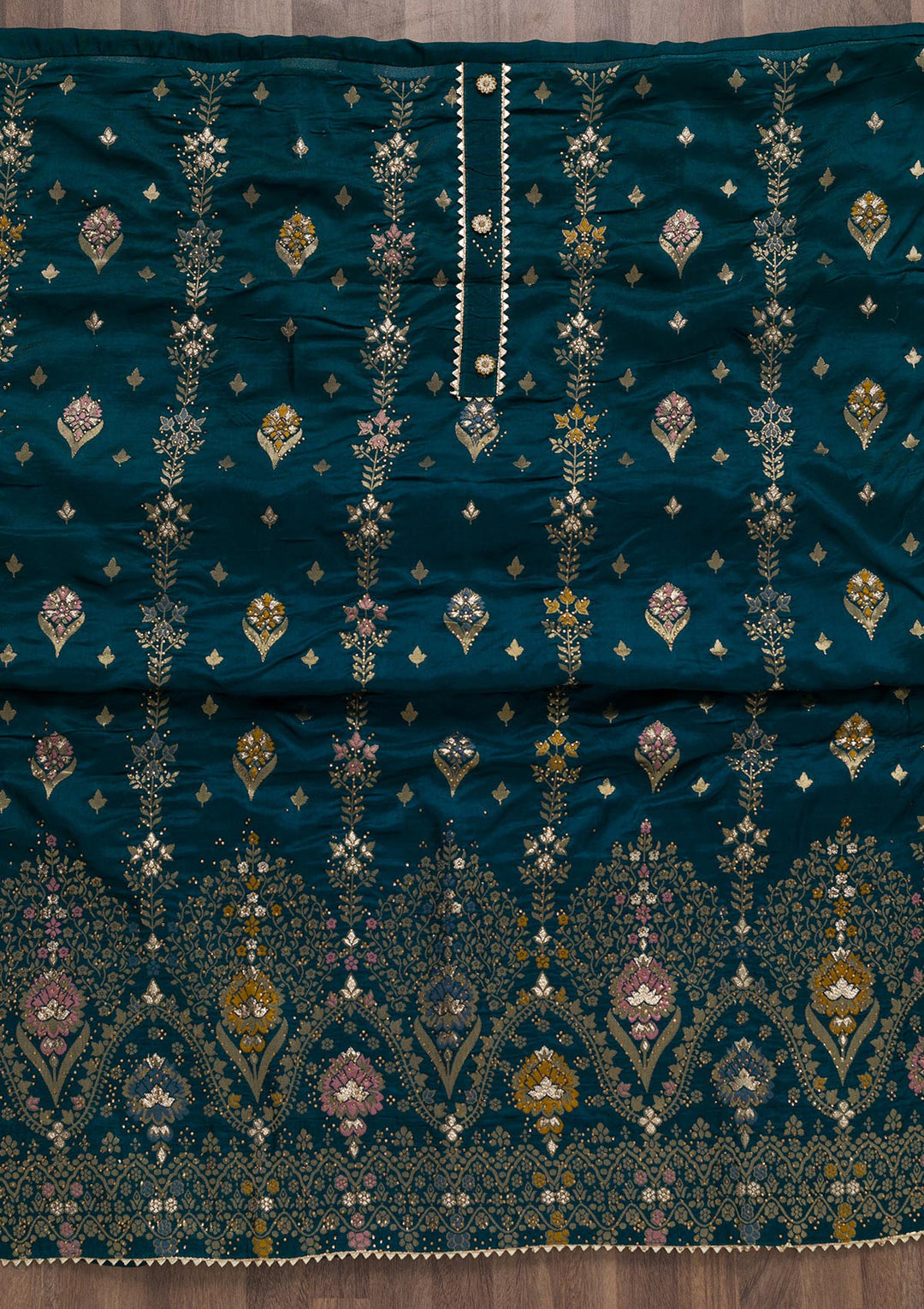 Peacock Blue Soft Silk Swarovski Unstitched Salwar Suit-koskii