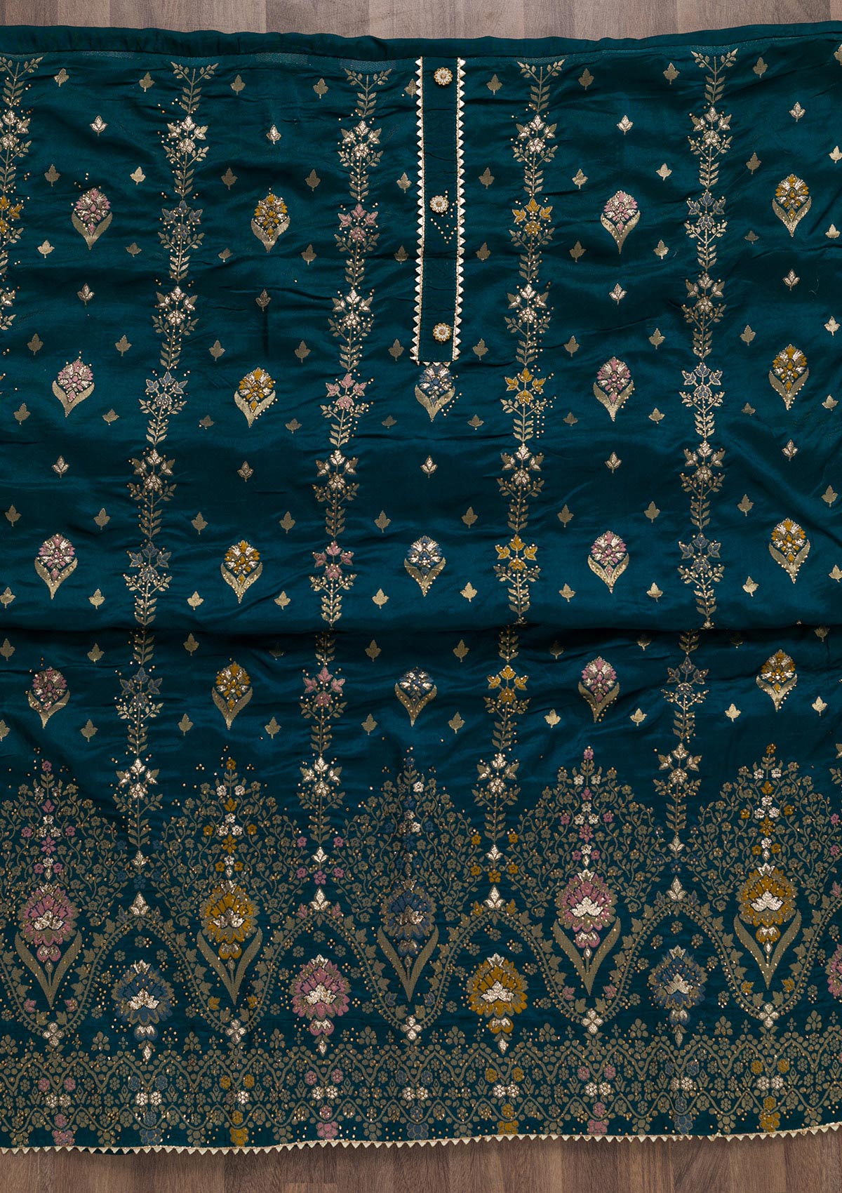 Peacock Blue Soft Silk Swarovski Unstitched Salwar Suit-koskii