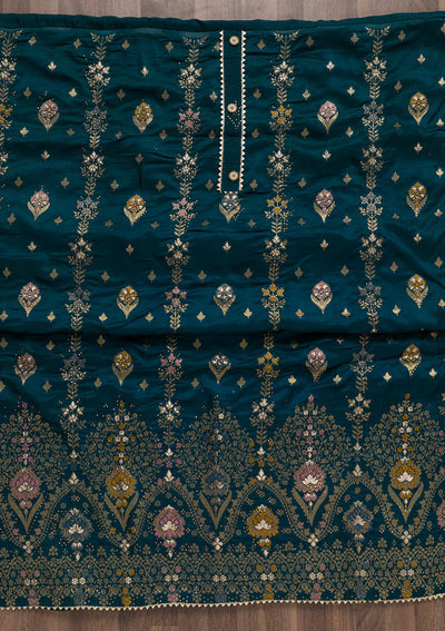 Peacock Blue Soft Silk Swarovski Unstitched Salwar Suit-koskii