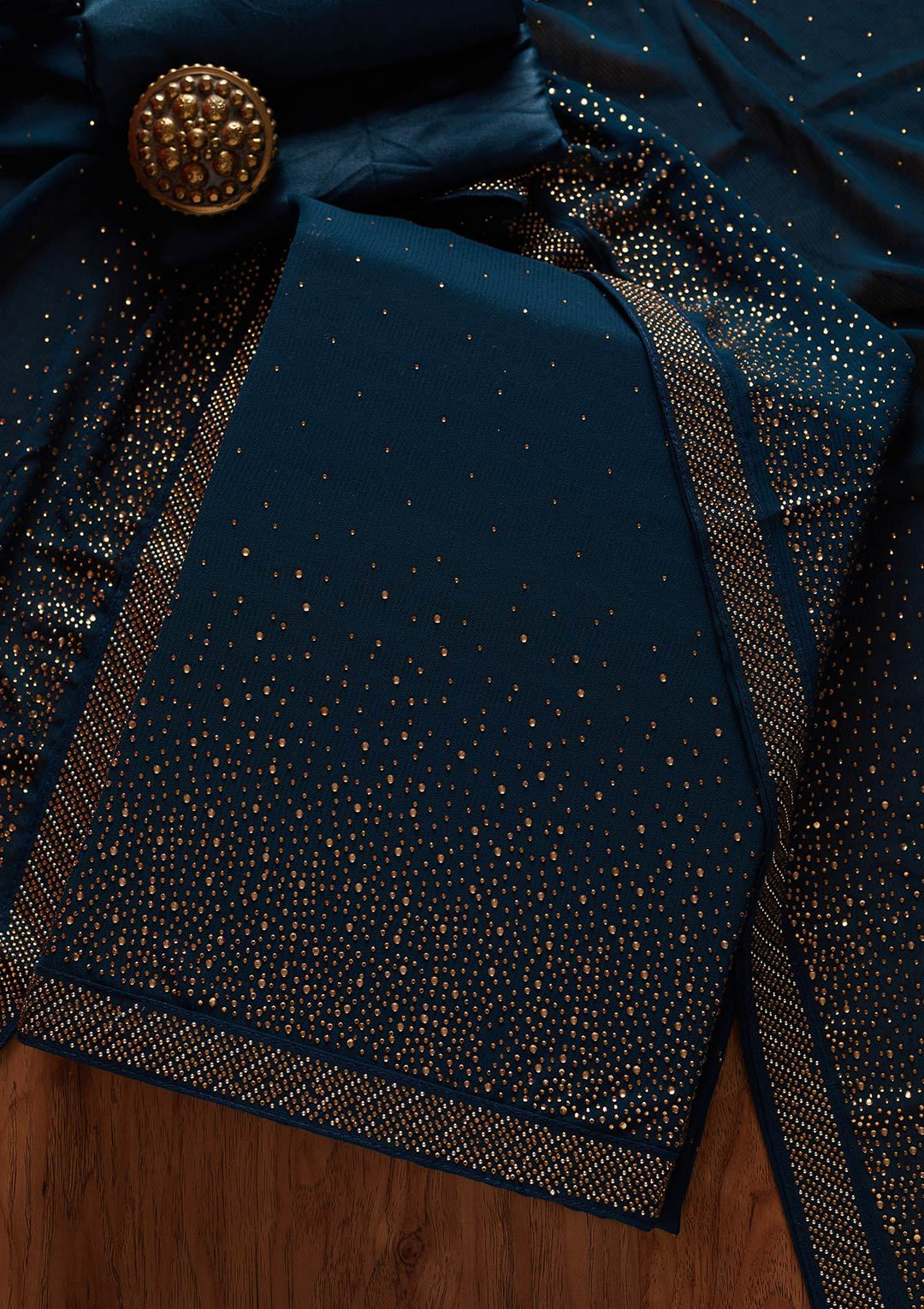 Peacock Blue Swarovski Georgette Designer Unstitched Salwar Suit - koskii