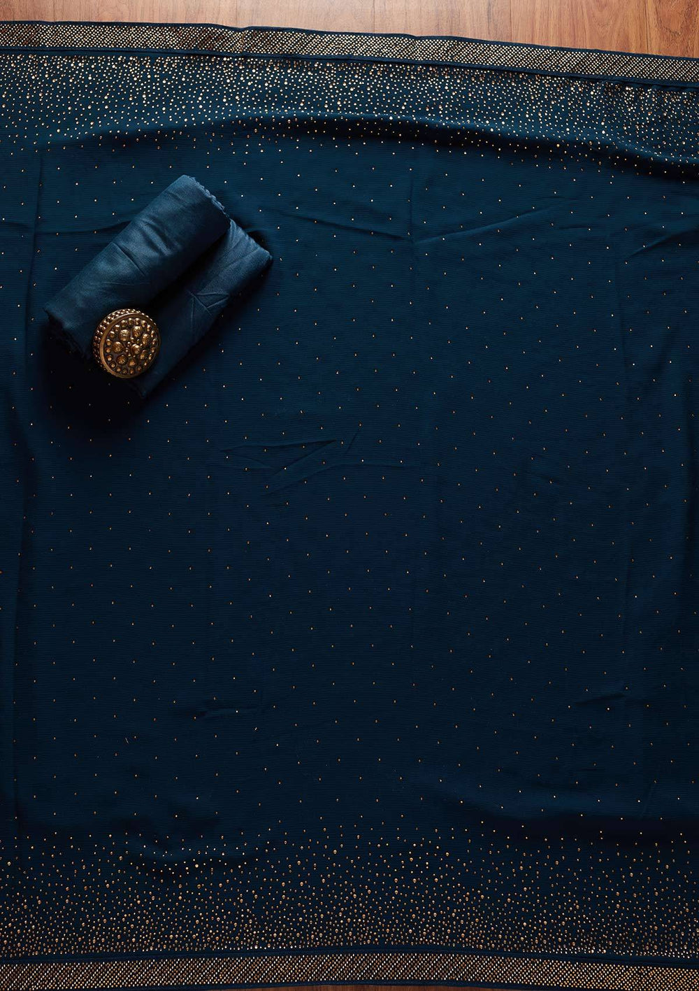 Peacock Blue Swarovski Georgette Designer Unstitched Salwar Suit - koskii