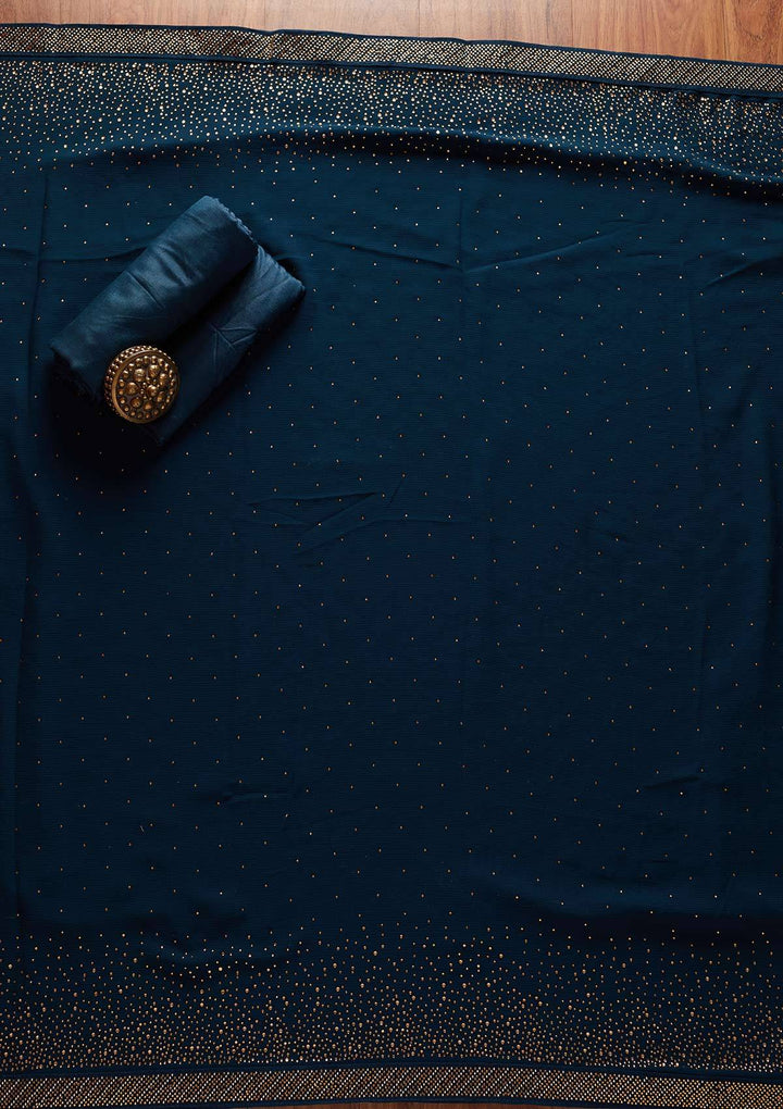 Peacock Blue Swarovski Georgette Designer Unstitched Salwar Suit - koskii