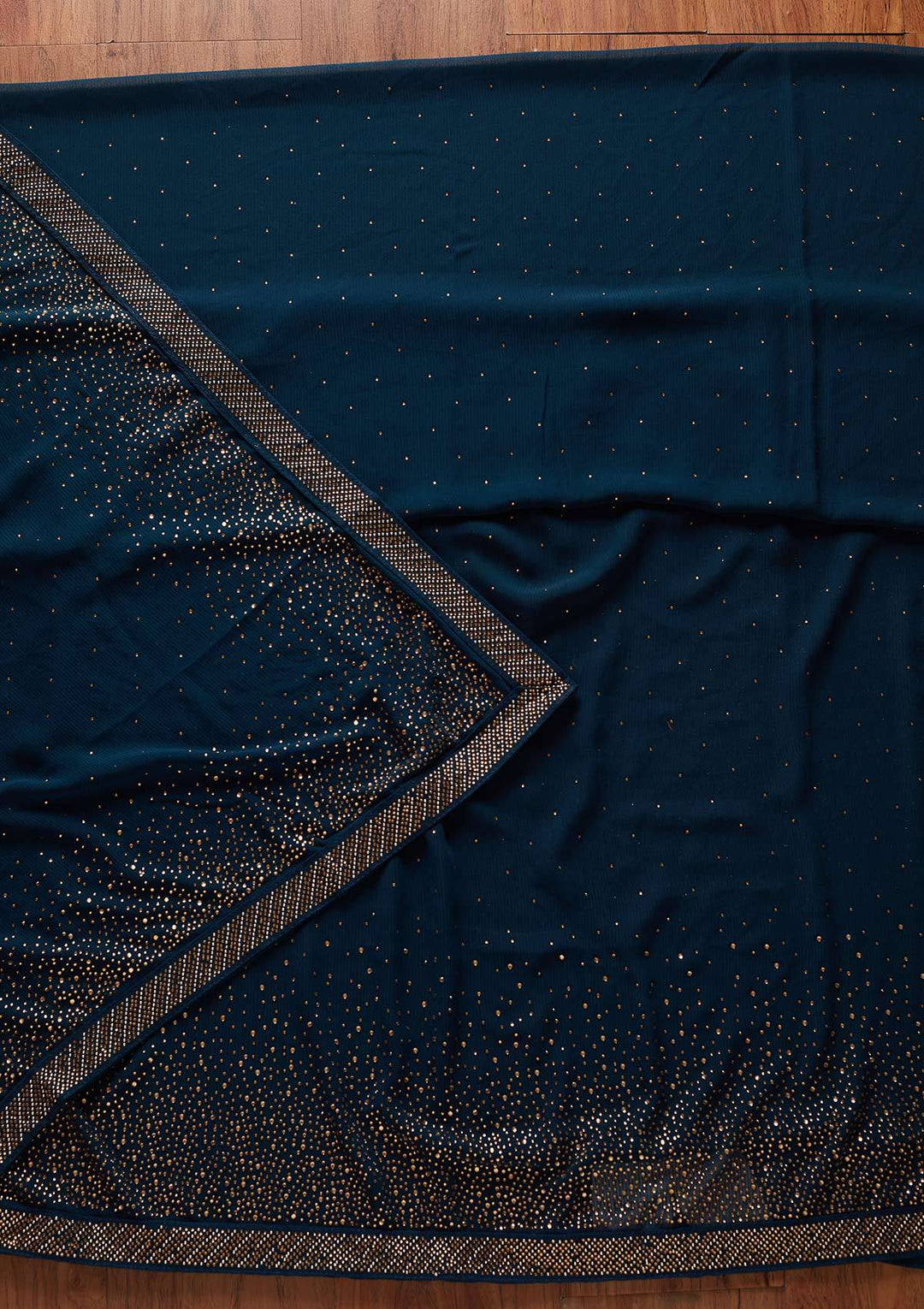 Peacock Blue Swarovski Georgette Designer Unstitched Salwar Suit - koskii