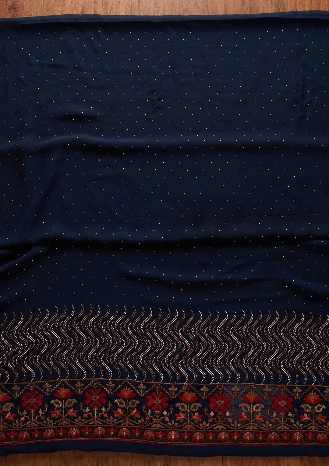 Peacock Blue Swarovski Georgette Designer Unstitched Salwar Suit - koskii