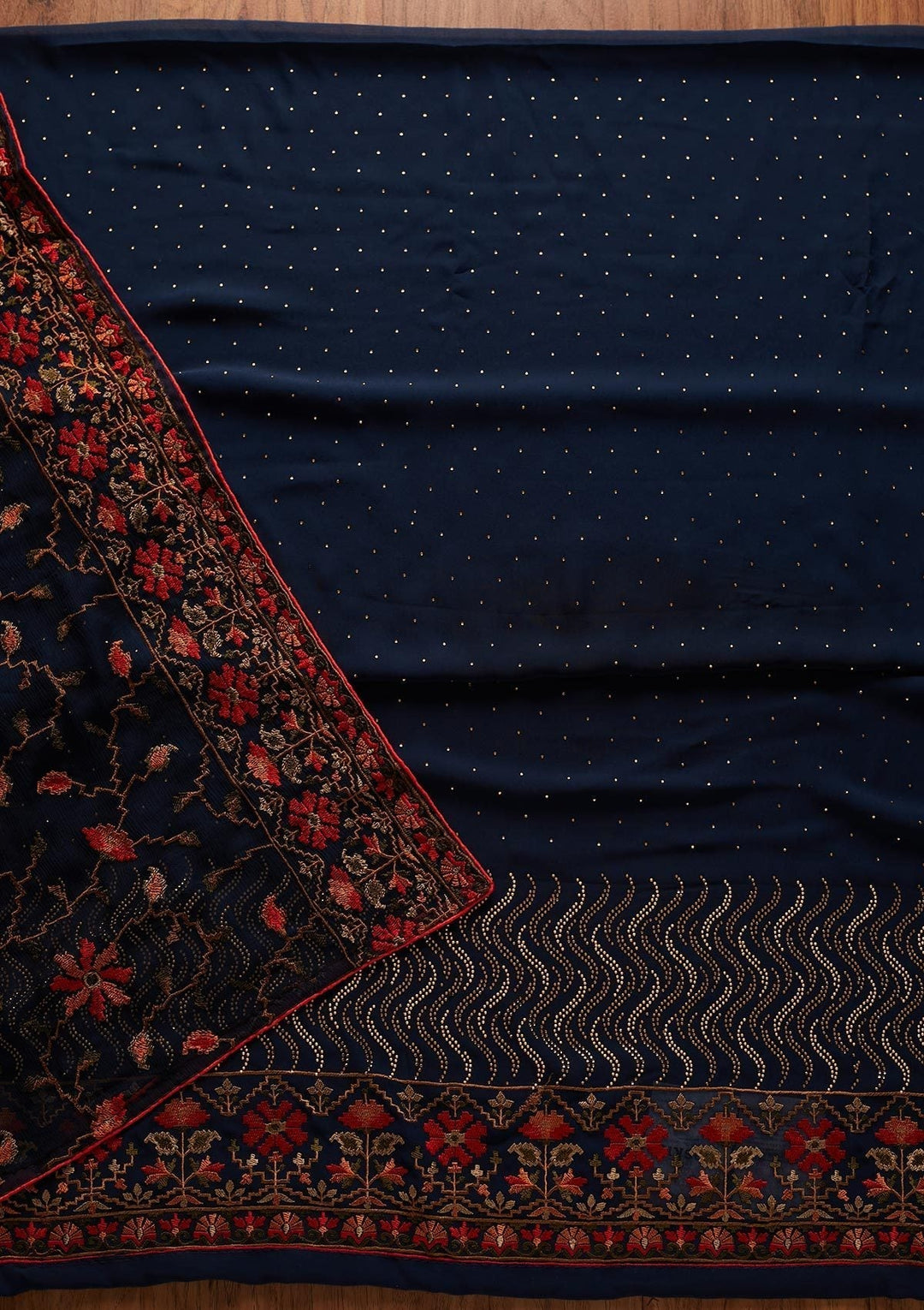 Peacock Blue Swarovski Georgette Designer Unstitched Salwar Suit - koskii