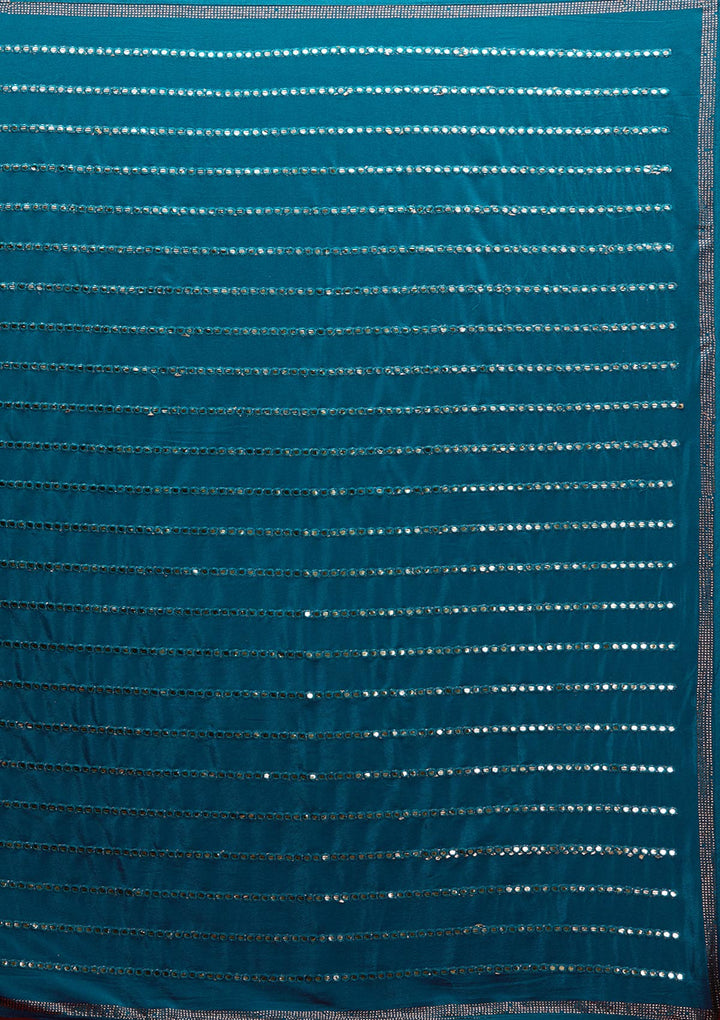 Peacock Blue Swarovski Georgette Saree - Koskii