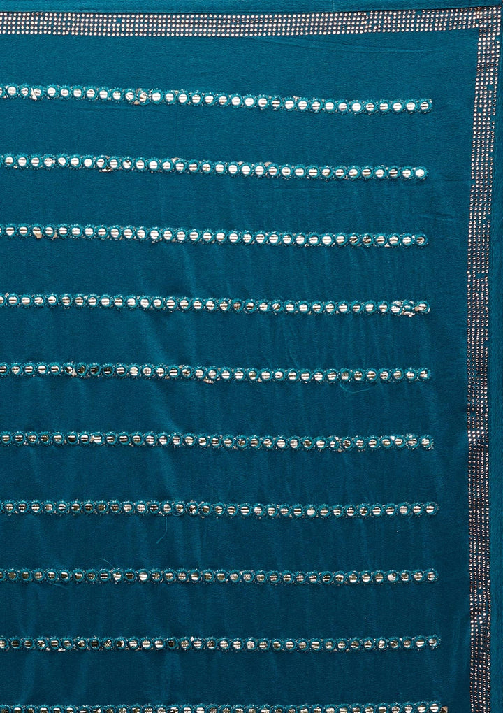 Peacock Blue Swarovski Georgette Saree - Koskii