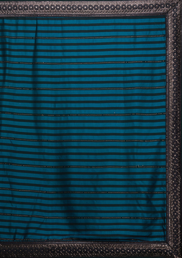 Peacock Blue Swarovski Georgette Saree - Koskii