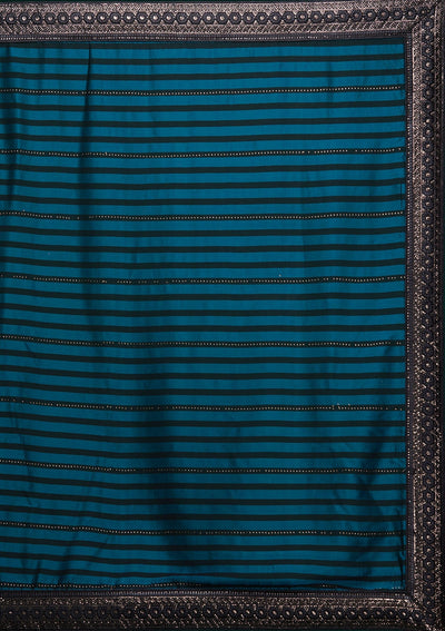 Peacock Blue Swarovski Georgette Saree - Koskii