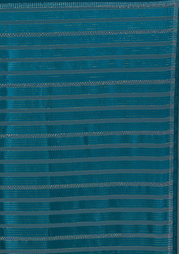 Peacock Blue Swarovski Georgette Saree-Koskii