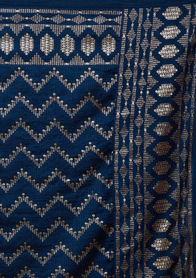 Peacock Blue Swarovski Raw Silk Designer Anarkali Suit-Koskii