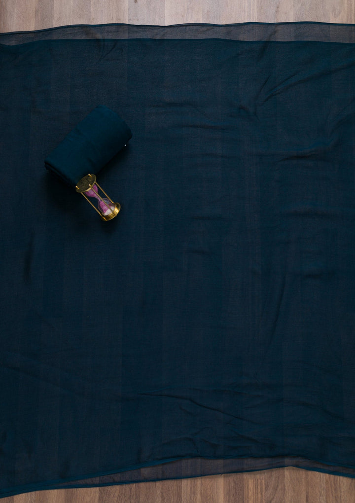 Peacock Blue Semi Crepe Swarovski Unstitched Salwar Suit-koskii