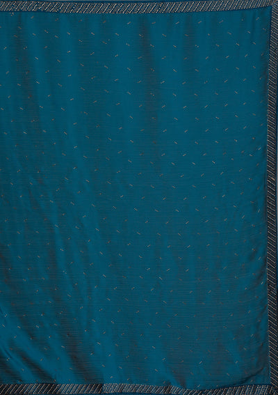 Peacock Blue Swarovski Semi Crepe Saree-Koskii