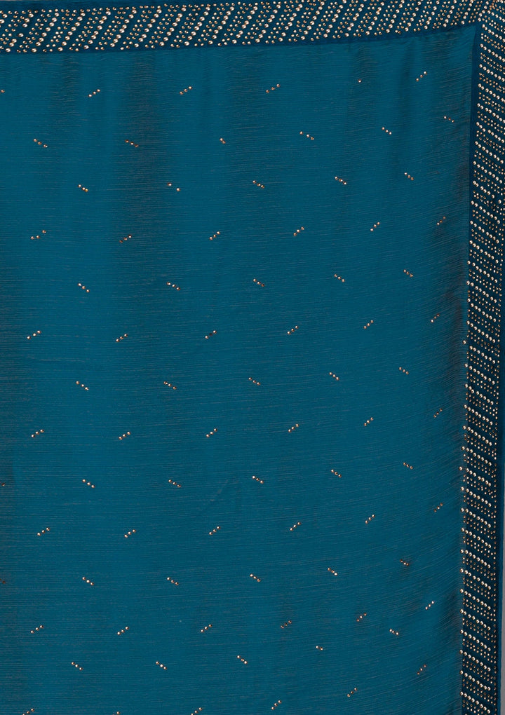 Peacock Blue Swarovski Semi Crepe Saree-Koskii