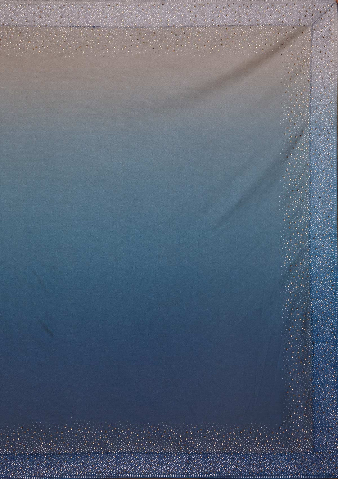 Peacock Blue Swarovski Tissue Designer Saree - Koskii