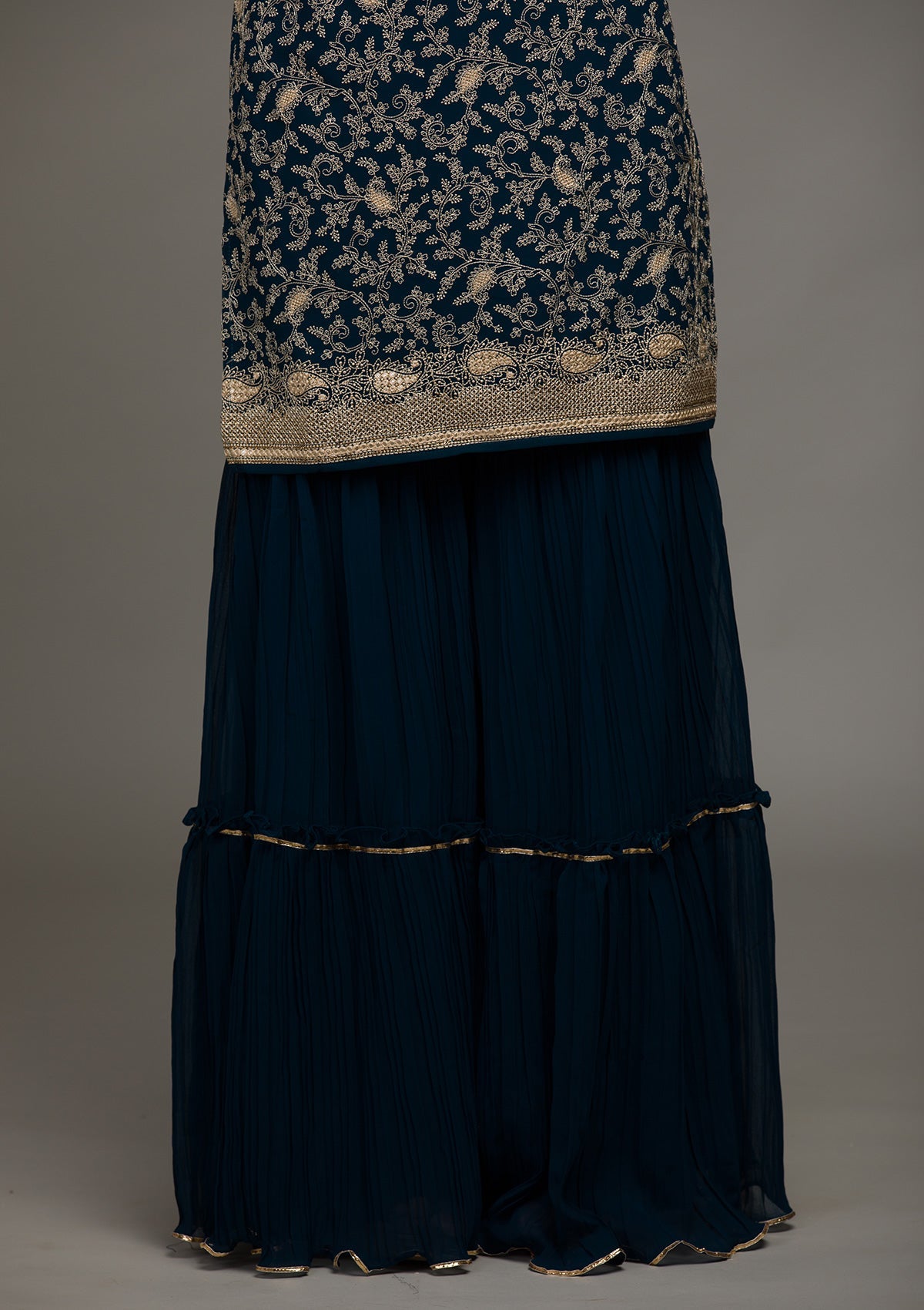 Peacock Blue Threadwork Georgette Salwar Suit-koskii