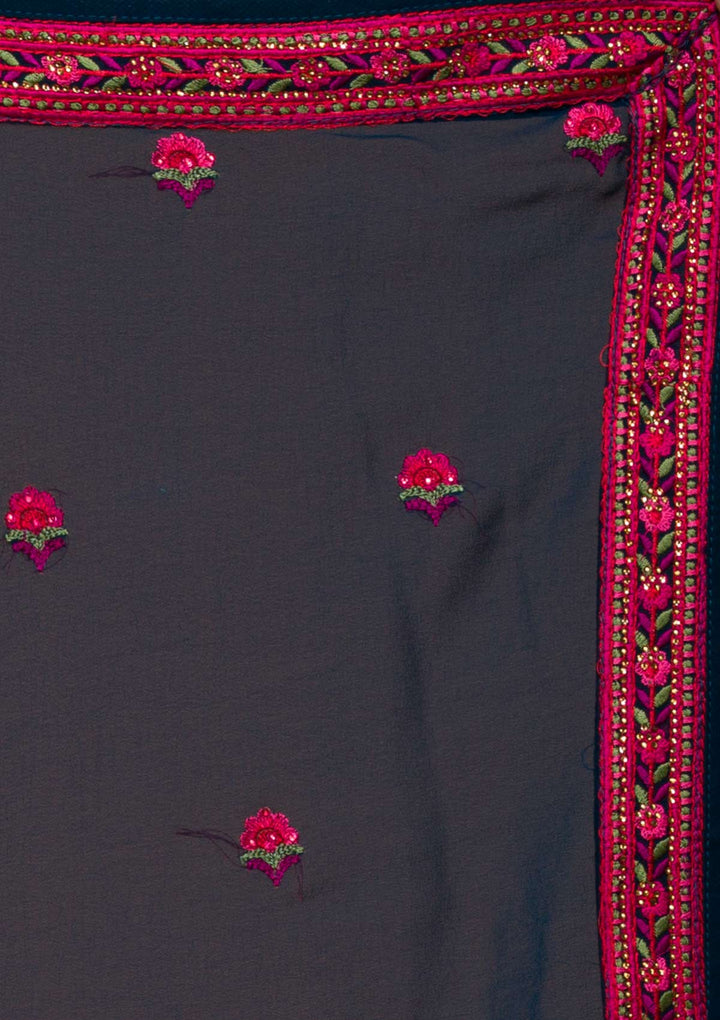 Peacock Blue Threadwork Georgette Designer Salwar Suit-Koskii
