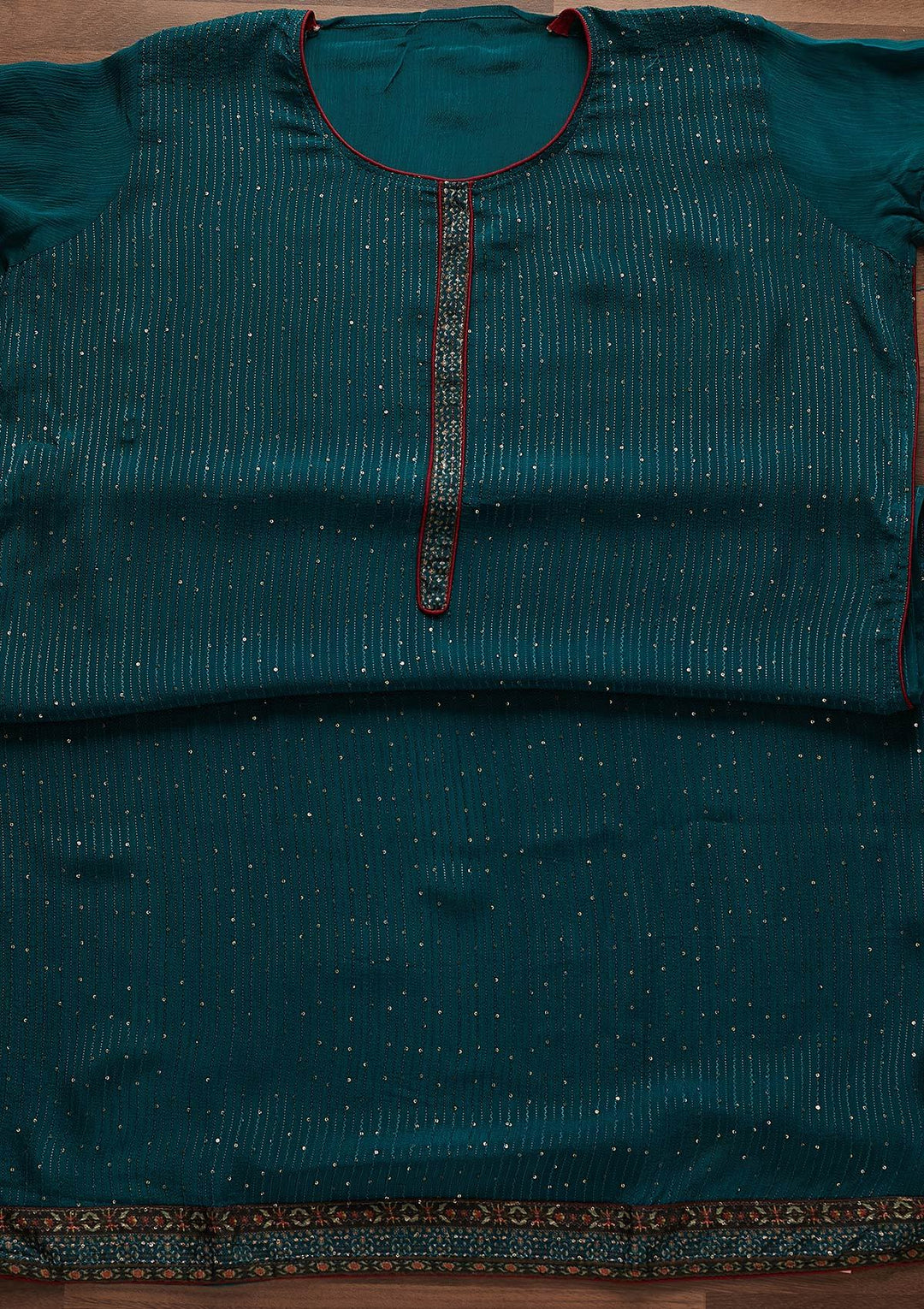 Peacock Blue Threadwork Georgette Semi-Stitched Salwar Suit - Koskii
