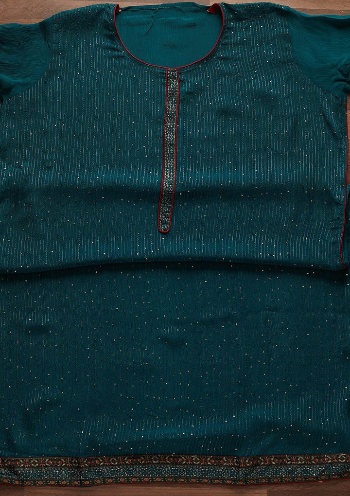 Peacock Blue Threadwork Georgette Semi-Stitched Salwar Suit - Koskii