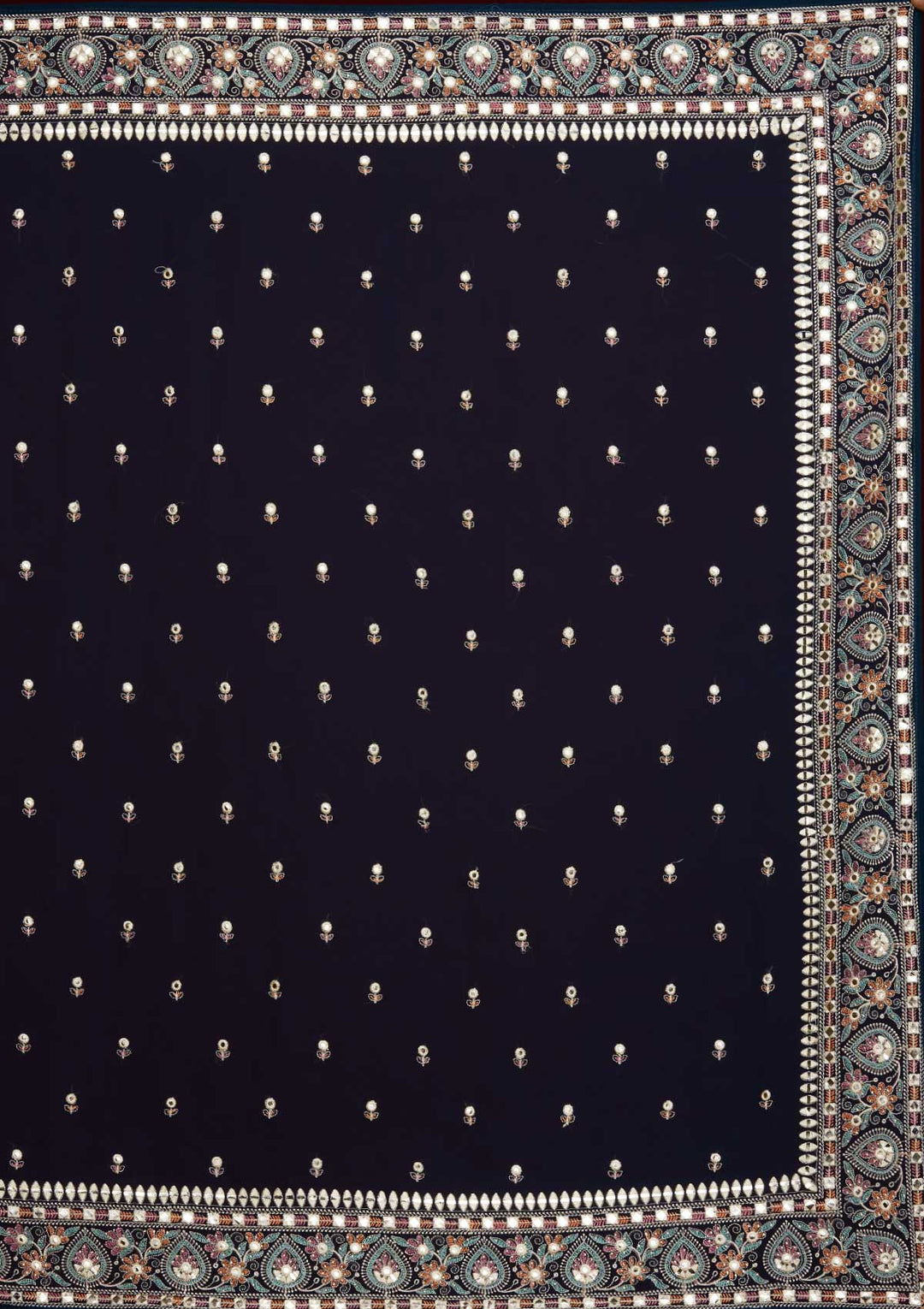 Peacock Blue Threadwork Georgette Saree - Koskii