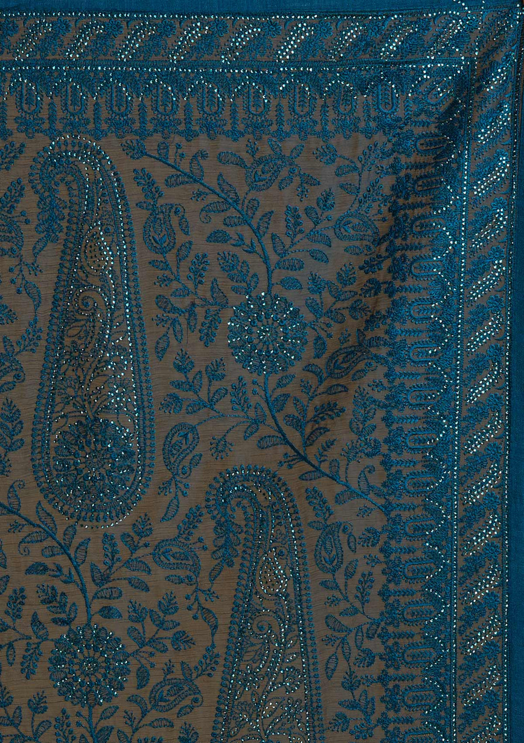 Peacock Blue Threadwork Net Designer Saree - Koskii