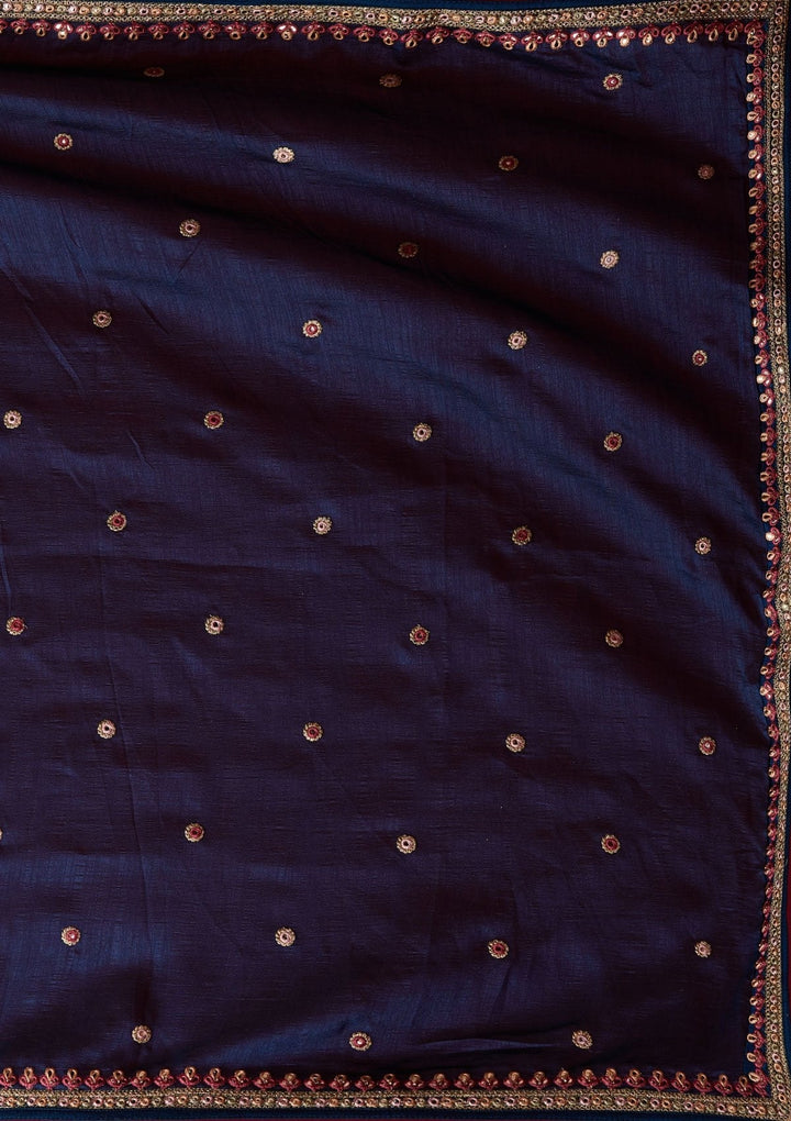 Peacock Blue Threadwork Raw Silk Designer Lehenga - koskii