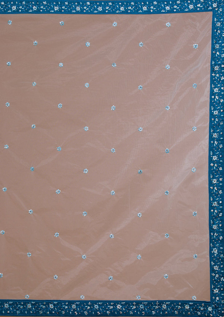 Peacock Blue Threadwork Raw Silk Designer Lehenga-Koskii