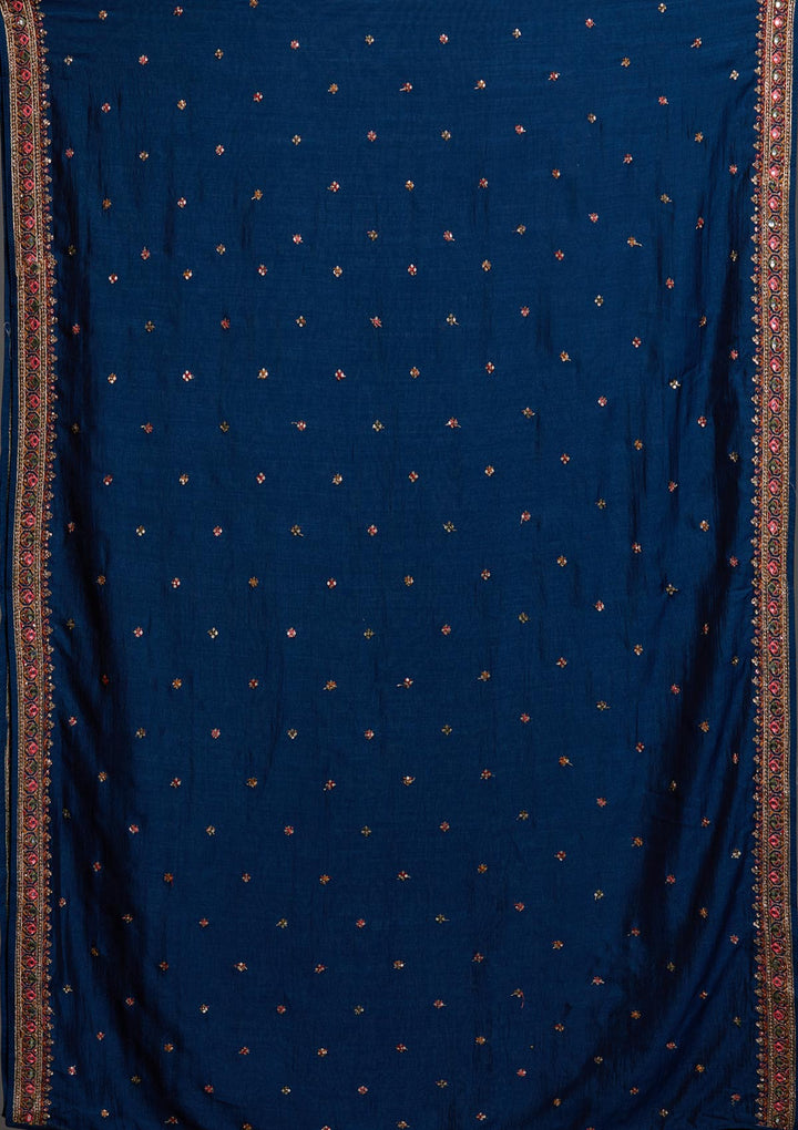 Peacock Blue Threadwork Raw Silk Designer Lehenga-Koskii