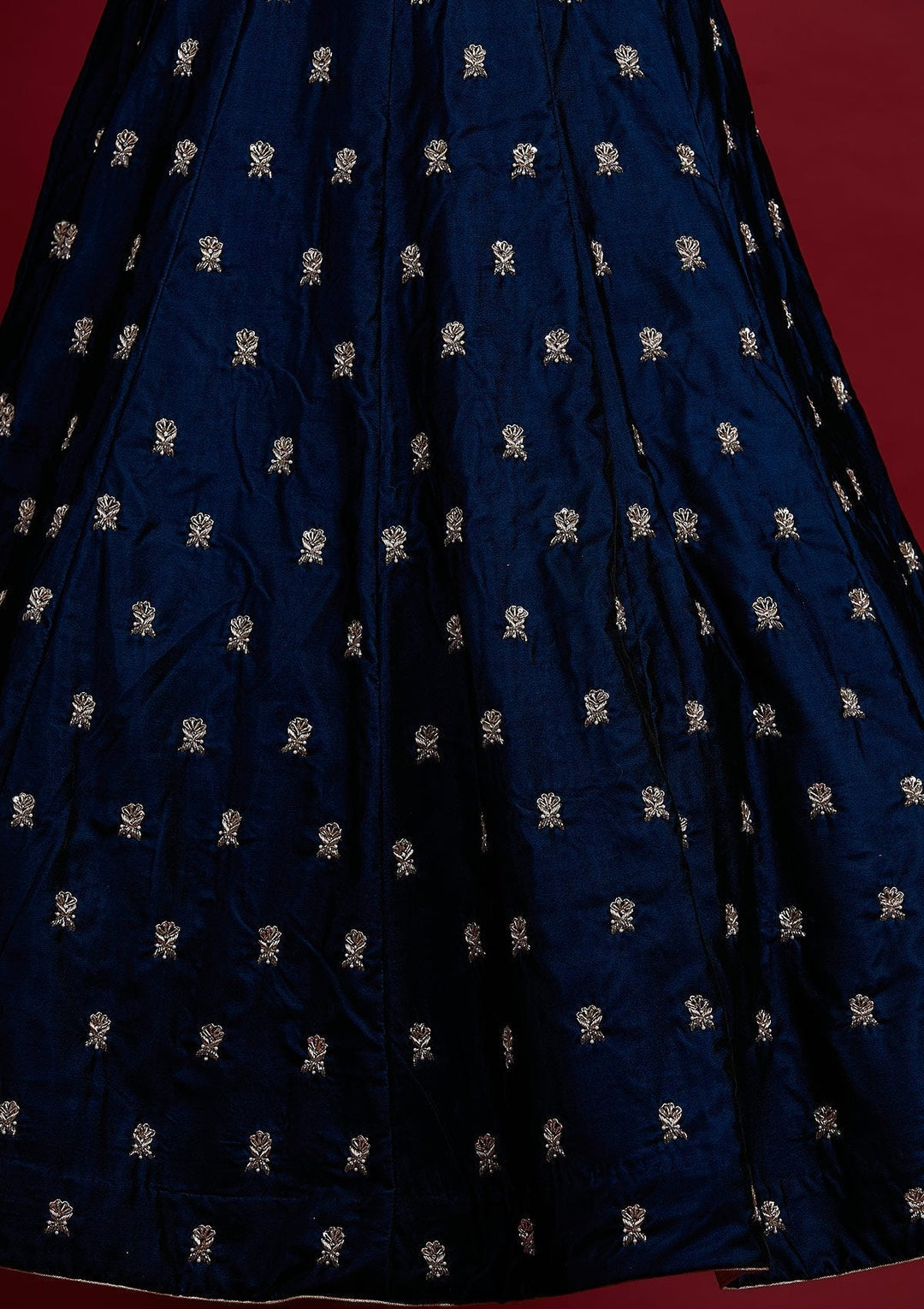 Peacock Blue Zardosi Velvet Designer Lehenga - koskii