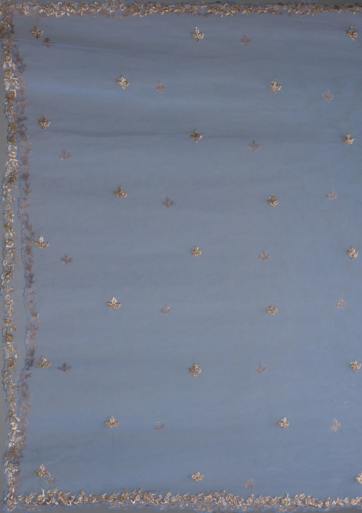 Peacock Blue Zardosi Velvet Designer Lehenga - Koskii
