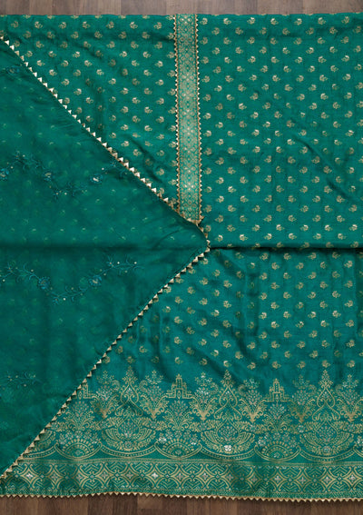 Peacock Blue Zariwork Art Silk Unstitched Salwar Suit-Koskii