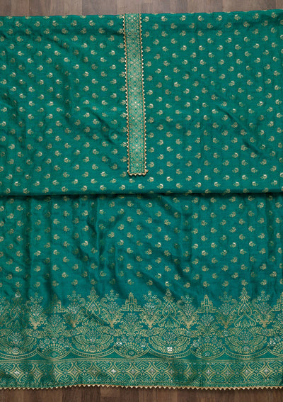 Peacock Blue Zariwork Art Silk Unstitched Salwar Suit-Koskii