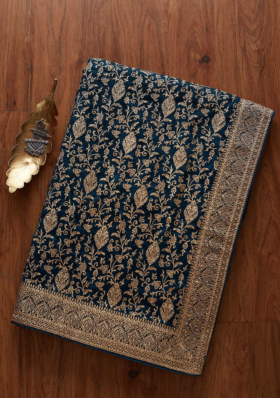 Peacock Blue Zariwork Art Silk Designer Saree - koskii