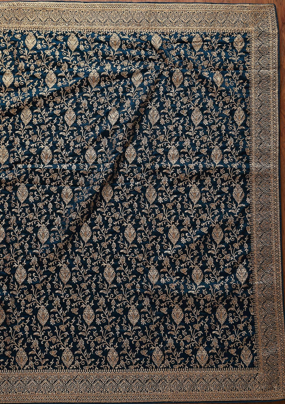 Peacock Blue Zariwork Art Silk Designer Saree - koskii