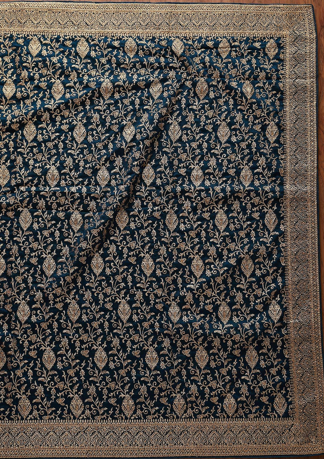 Peacock Blue Zariwork Art Silk Designer Saree - koskii