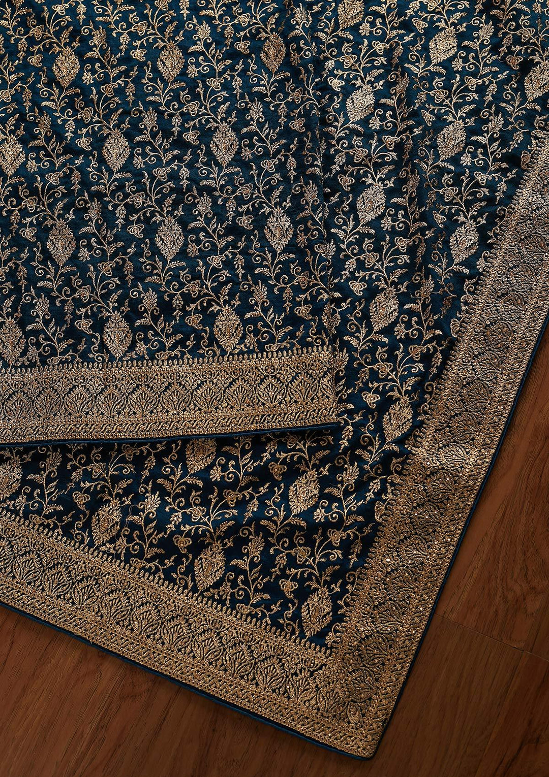 Peacock Blue Zariwork Art Silk Designer Saree - koskii