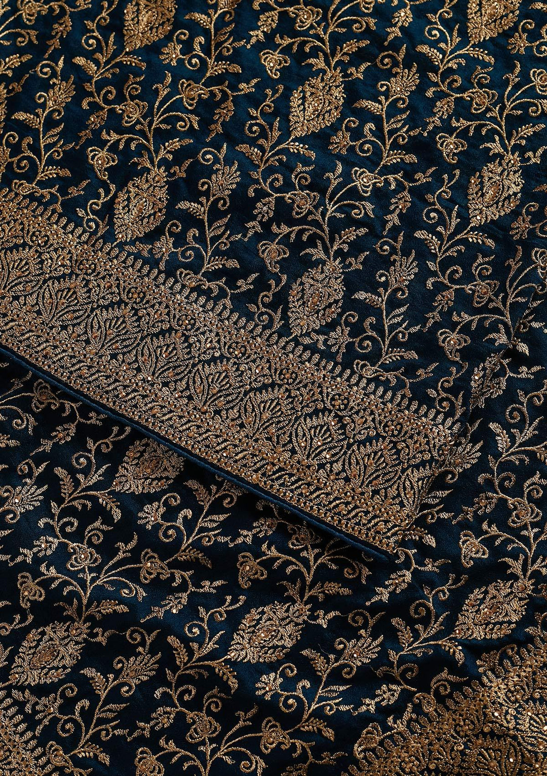 Peacock Blue Zariwork Art Silk Designer Saree - koskii