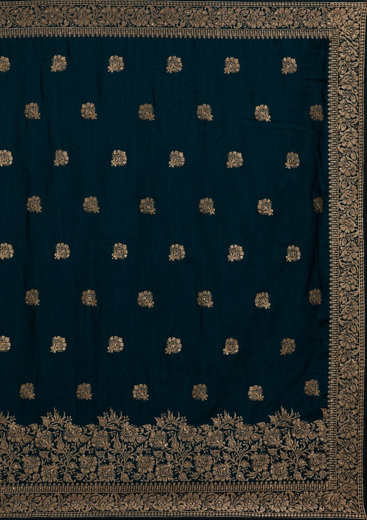 Peacock Blue Zariwork Art Silk Designer Saree - koskii