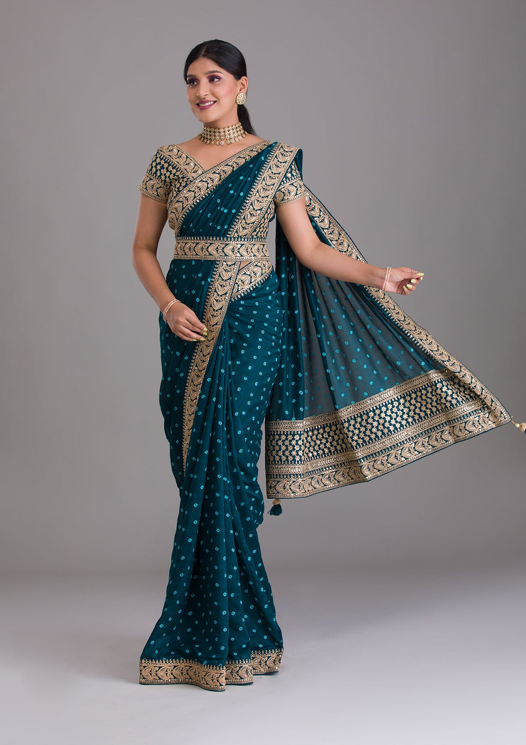 Peacock Blue Zariwork Art Silk Saree-Koskii