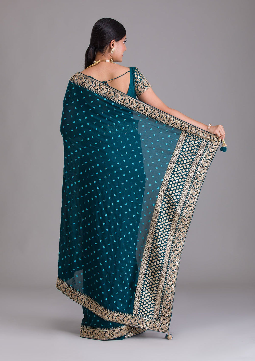 Peacock Blue Zariwork Art Silk Saree-Koskii