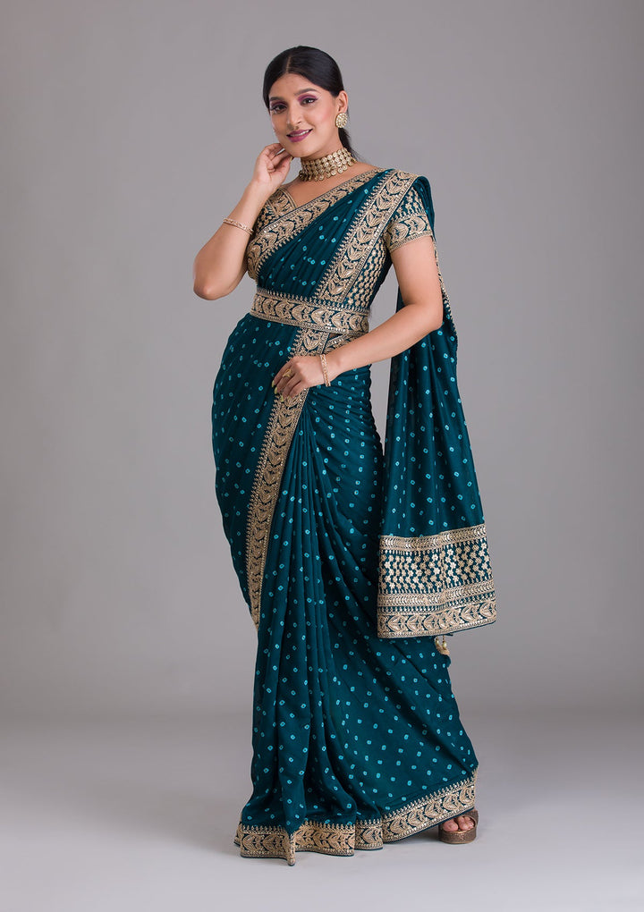 Peacock Blue Zariwork Art Silk Saree-Koskii