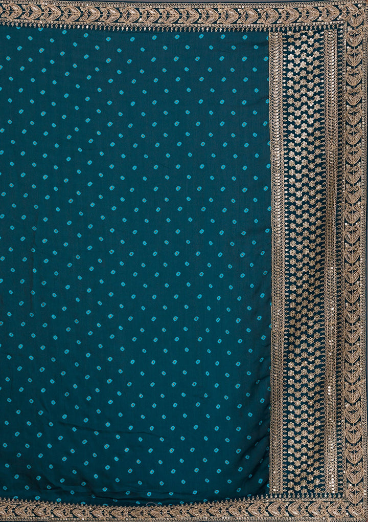 Peacock Blue Zariwork Art Silk Saree-Koskii