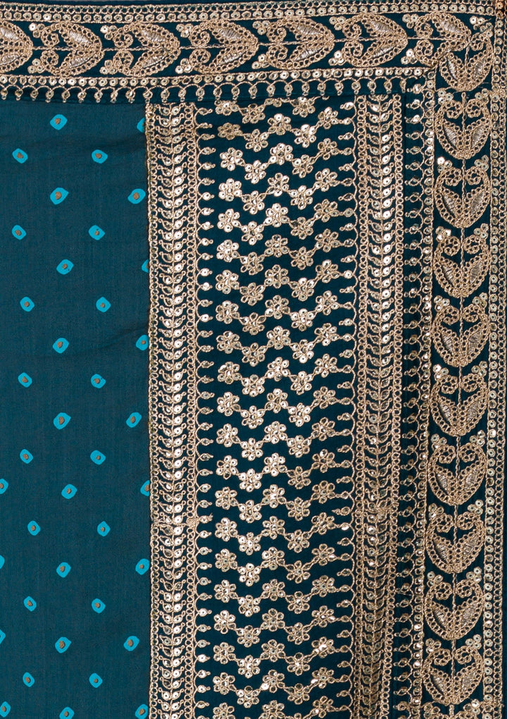 Peacock Blue Zariwork Art Silk Saree-Koskii