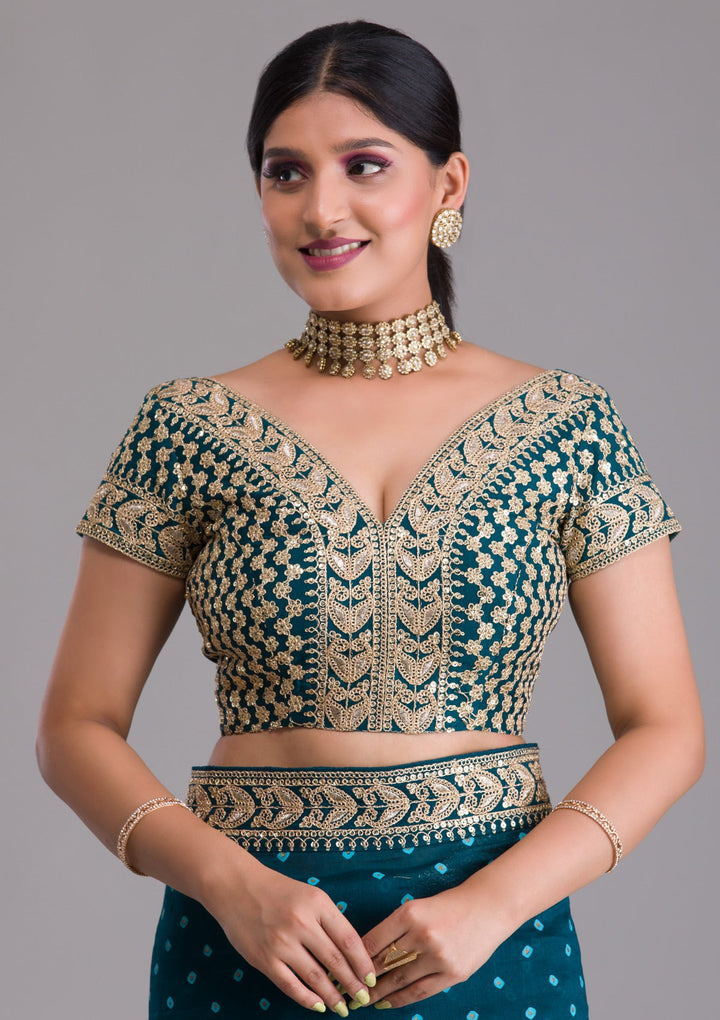 Peacock Blue Zariwork Art Silk Saree-Koskii